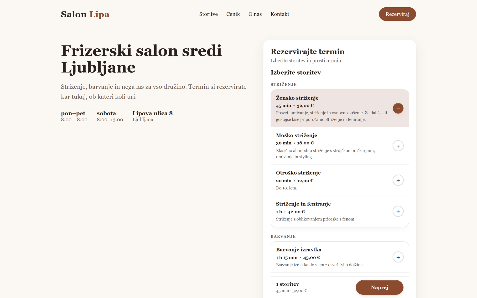 naročanje na salonovi lastni strani